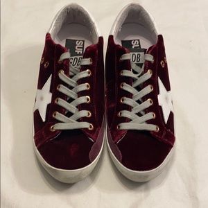 Golden Goose Burgundy Velvet Sneakers